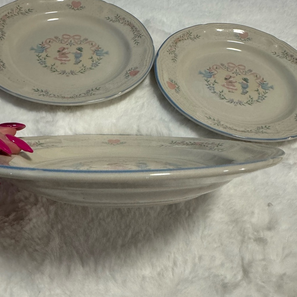 Vintage Tienshan Stoneware "Memories"  3 Salad Plate Set Cottagecore Country EUC - Picture 6 of 10